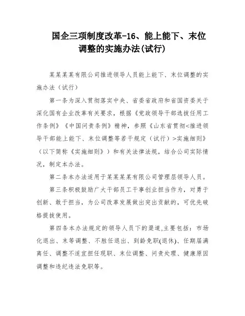 国企三项制度改革-16、能上能下、末位调整的实施办法(试行)