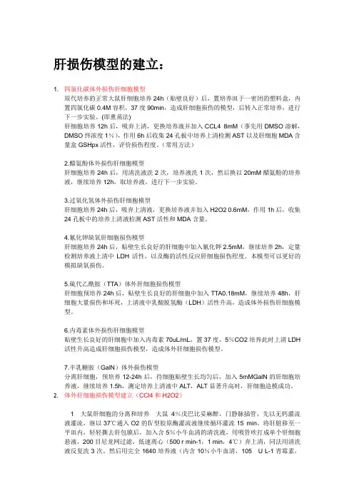 肝损伤模型的建立