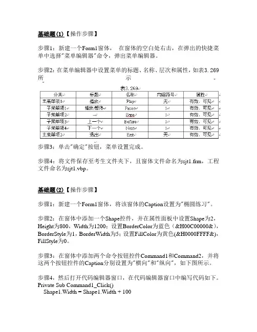 在Form1上,设计满足如下要求的菜单(分类、标题、名称)