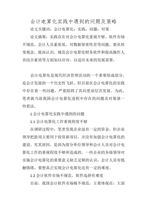 会计电算化实践中遇到的问题及策略