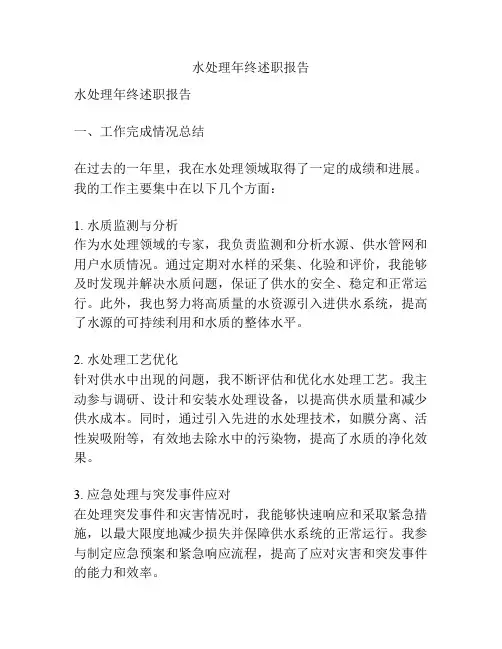 水处理年终述职报告