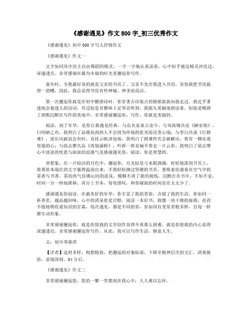 《感谢遇见》作文800字_初三优秀作文