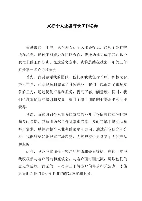 支行个人业务行长工作总结