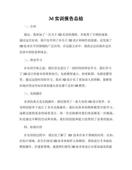 3d实训报告总结