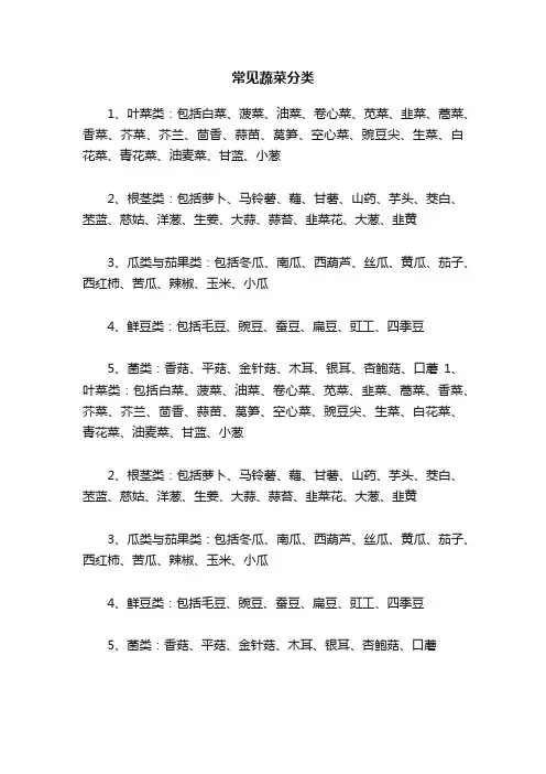 常见蔬菜分类