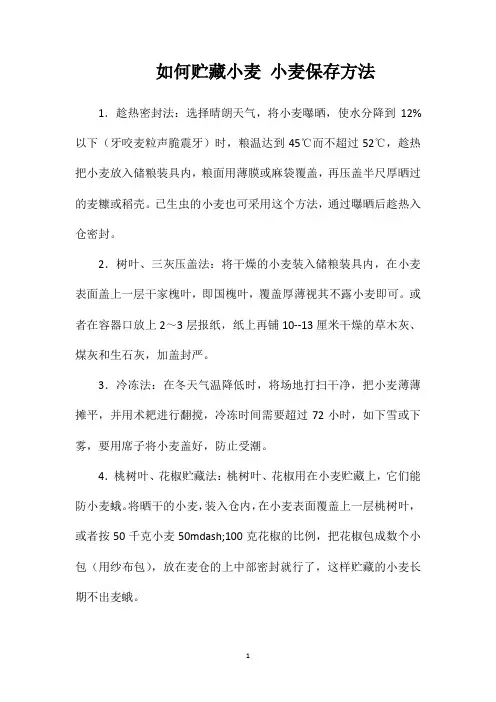 如何贮藏小麦小麦保存方法