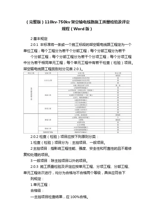 （完整版）110kv-750kv架空输电线路施工质量检验及评定规程（Word版）