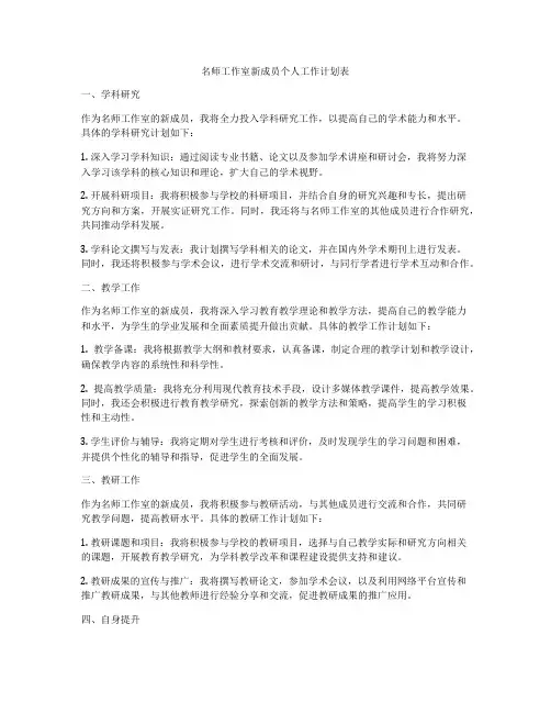 名师工作室新成员个人工作计划表