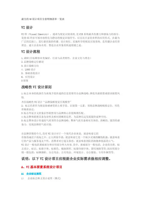 最全的VI设计项目全套明细清单一览表