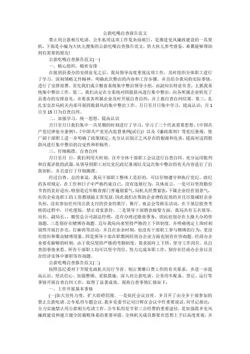 公款吃喝自查报告范文