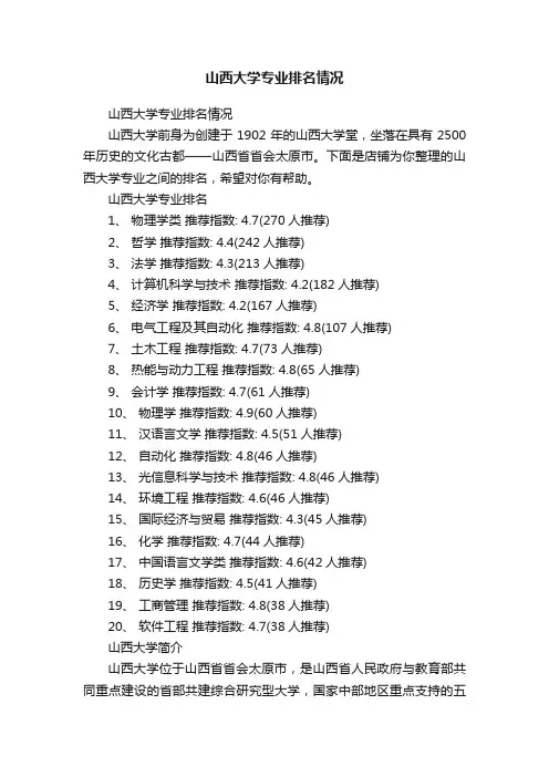 山西大学专业排名情况