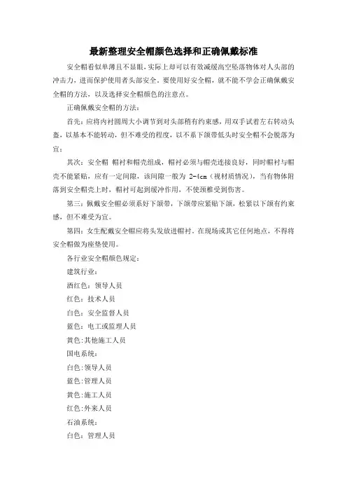 最新整理安全帽颜色选择和正确佩戴标准.docx
