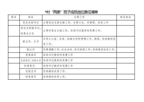 村“两委”班子成员岗位责任清单