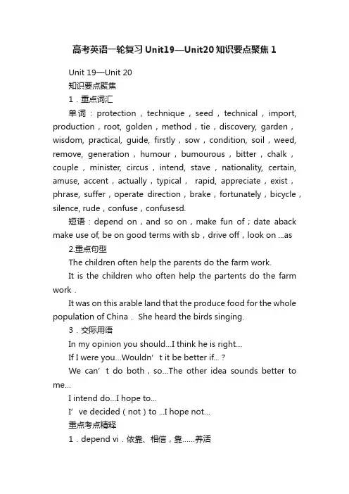 高考英语一轮复习Unit19—Unit20知识要点聚焦1