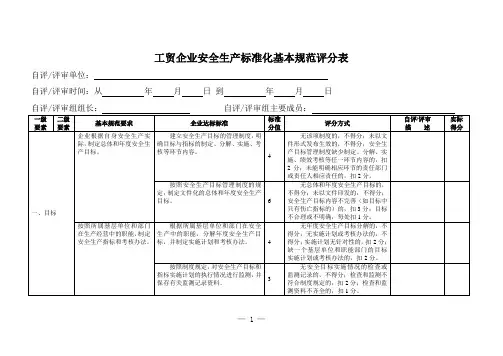 工贸企业安全生产标准化基本规范评分表