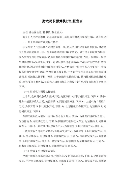 财政局长预算执行汇报发言