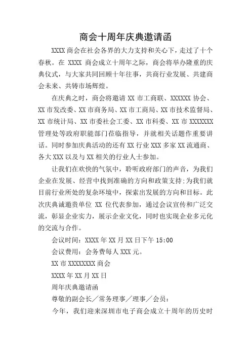 商会十周年庆典邀请函
