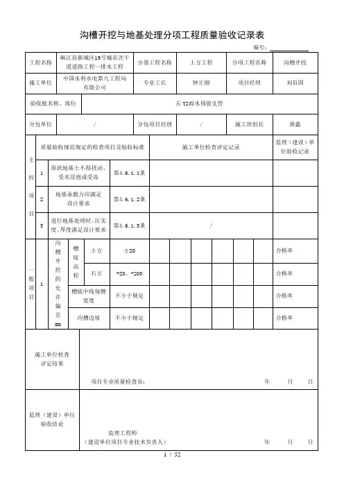 沟槽开挖与地基处理分项工程质量验收记录表