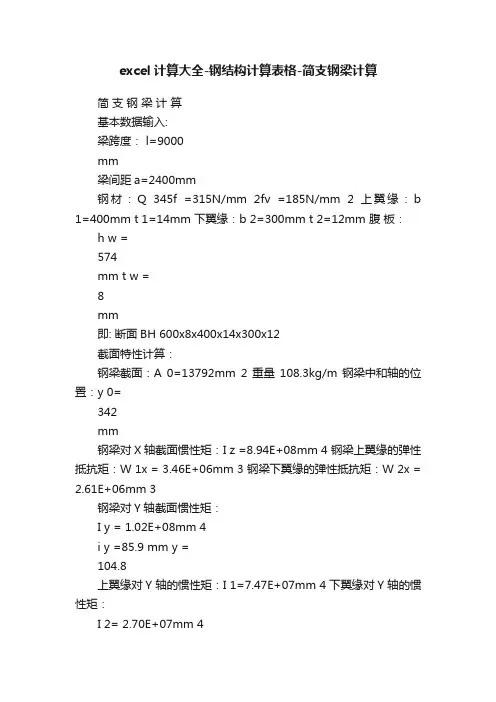 excel计算大全-钢结构计算表格-简支钢梁计算