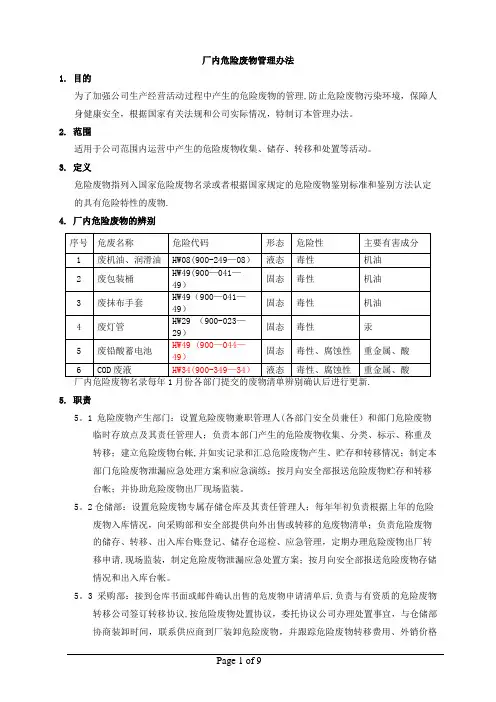 厂内危险废物管理办法 (2)