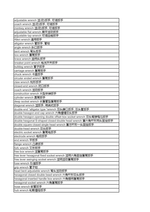扳手中英文对照表