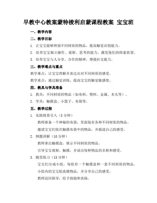 早教中心教案蒙特梭利启蒙课程教案宝宝班