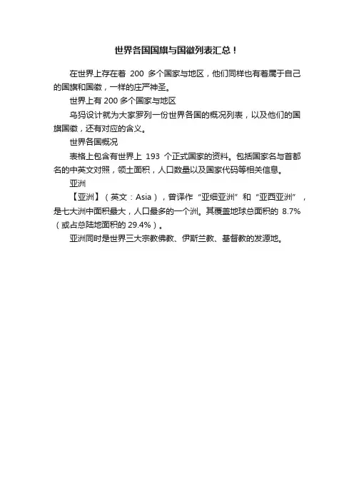 世界各国国旗与国徽列表汇总！