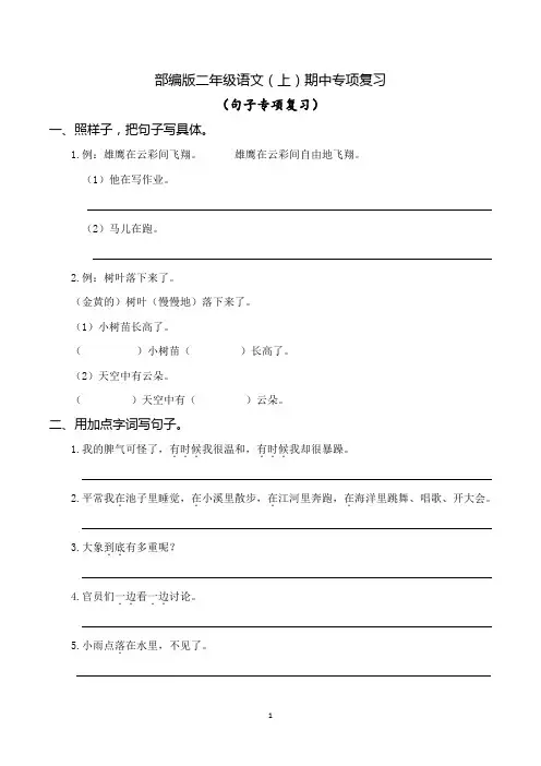 部编版二年级语文(上)期中专项复习——句子