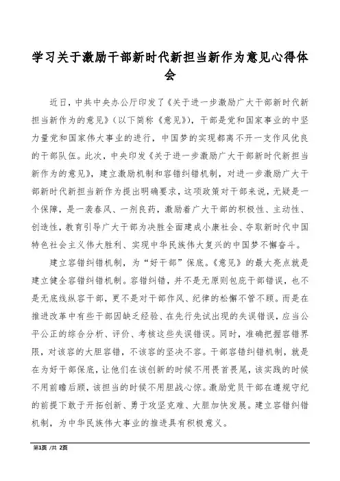学习关于激励干部新时代新担当新作为意见心得体会