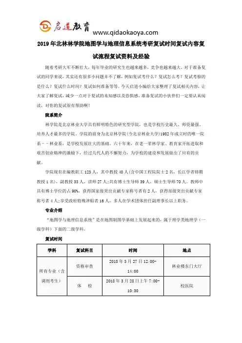 2019年北林林学院地图学与地理信息系统考研复试时间复试内容复试流程复试资料及经验
