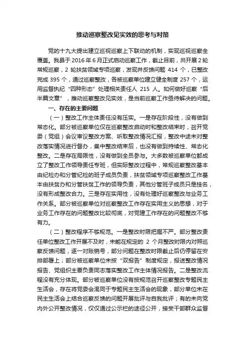 推动巡察整改见实效的思考与对策
