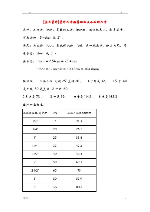 管件尺寸换算以及大小头的口径