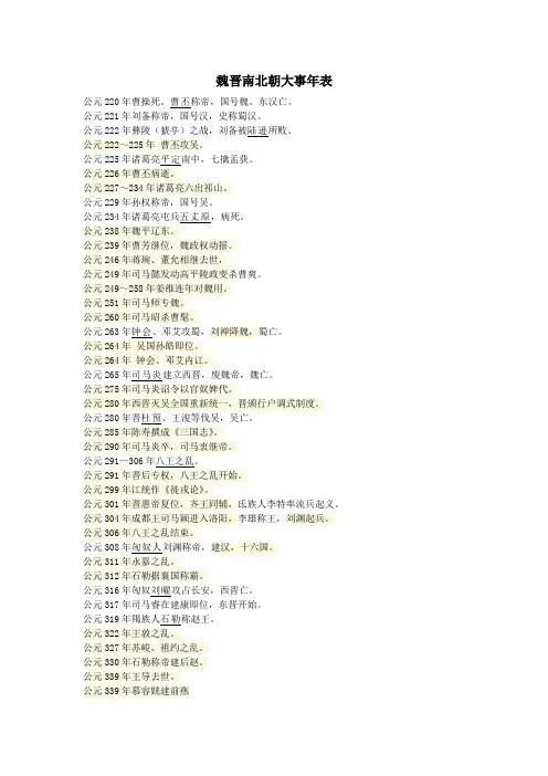 魏晋南北朝大事年表