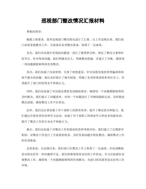 巡视部门整改情况汇报材料