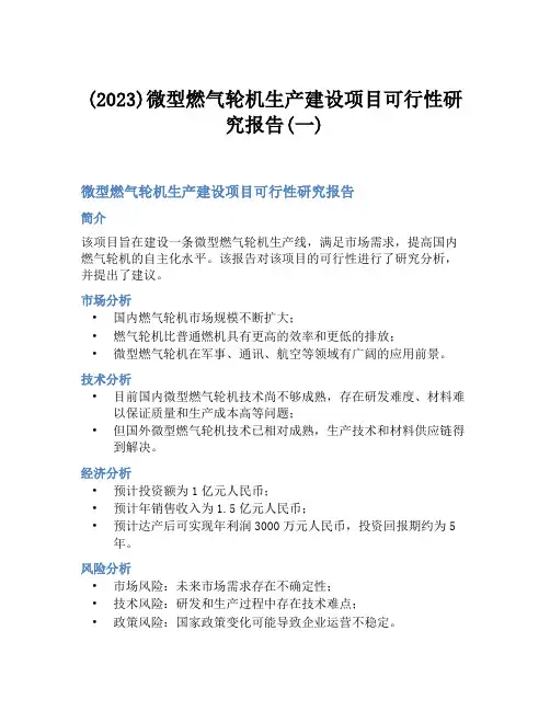 (2023)微型燃气轮机生产建设项目可行性研究报告(一)