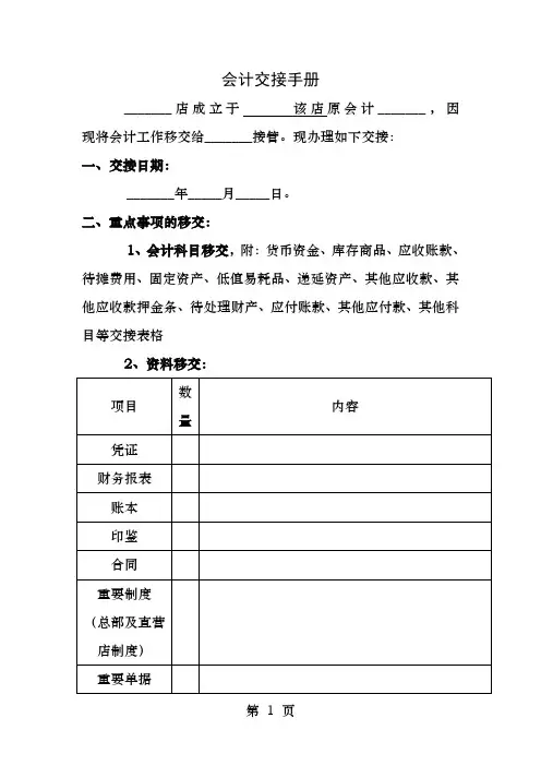 会计出纳交接表模板
