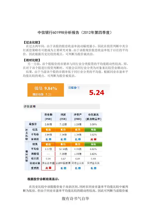 中信银行601998分析报告(2012年第四季度)
