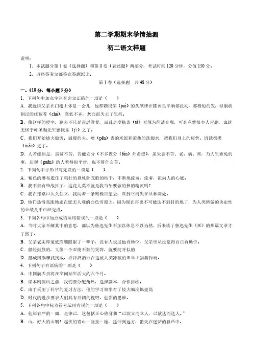 山东省泰安市泰山区2022-2023学年七年级(五四学制)下学期期末语文试题(含答案)