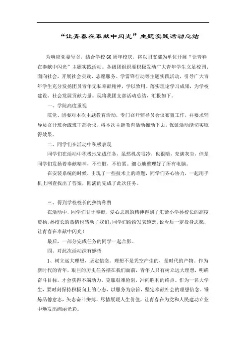 “让青春在奉献中闪光”主题团日活动总结 (1)