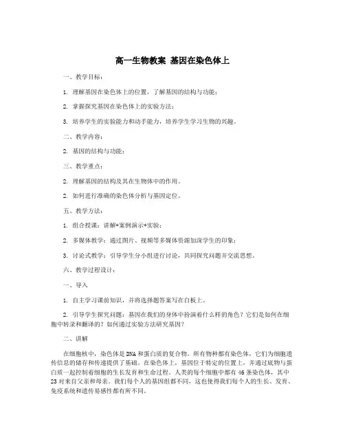 高一生物教案 基因在染色体上