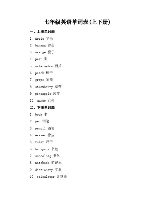 七年级英语单词表(上下册)