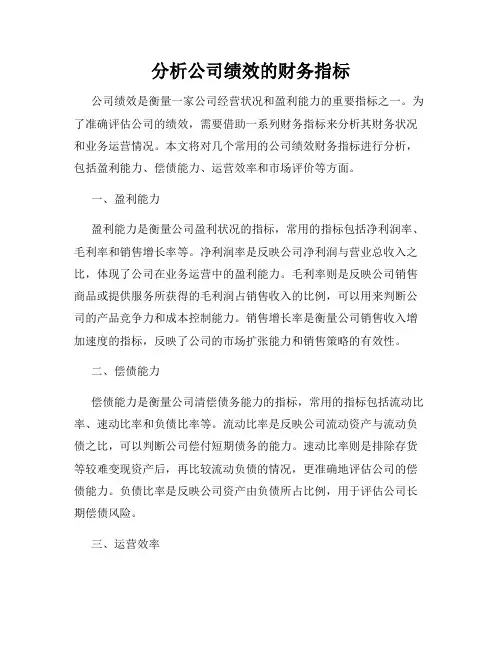 分析公司绩效的财务指标