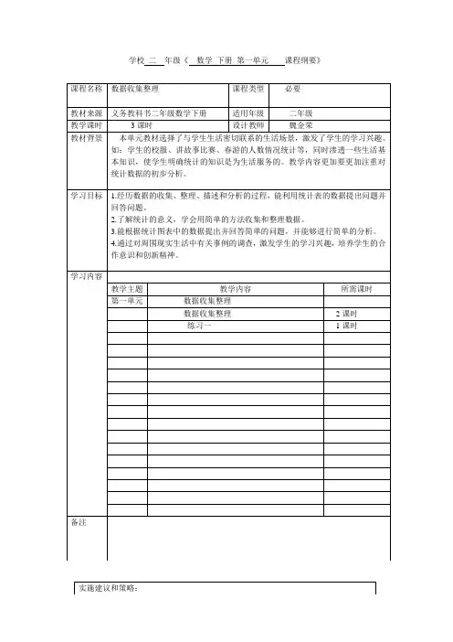 二年级数学下册第一单元 课程纲要