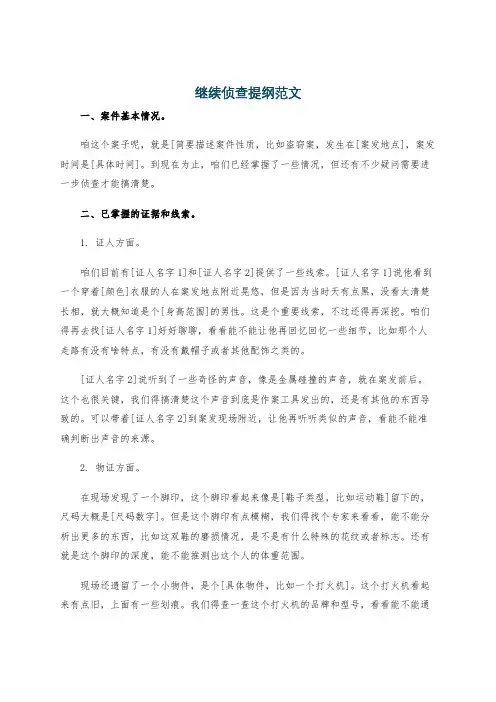 继续侦查提纲范文