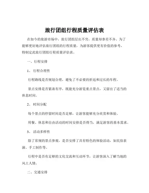 旅行团组行程质量评估表