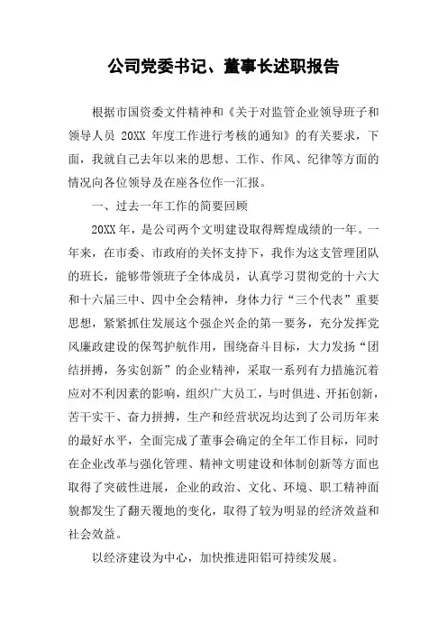 公司党委书记、董事长述职报告