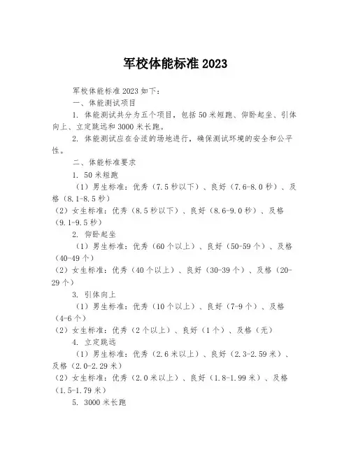 军校体能标准2023
