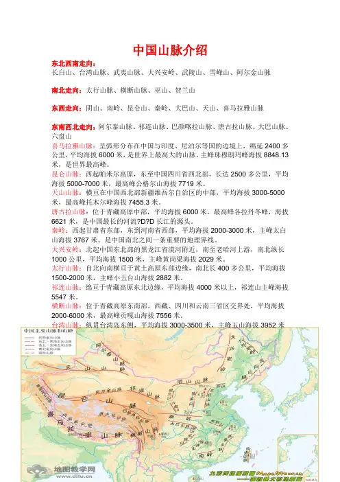 中国山脉河流湖泊