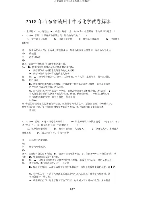 山东省滨州市中考化学试卷(含解析)