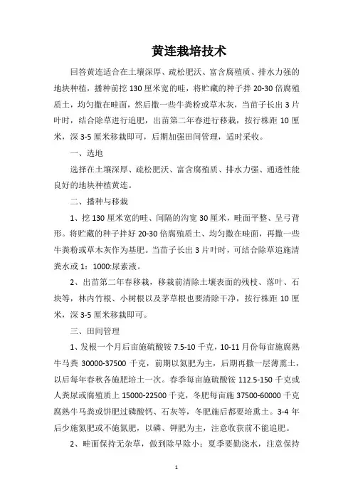 黄连栽培技术